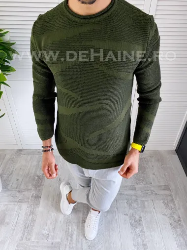 Pulover barbati gros slim fit kaki T3617 P18-1.2